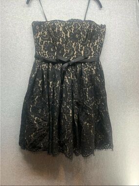Robert Rodriguez Black Lace Over Nude Strapless Mini Dress